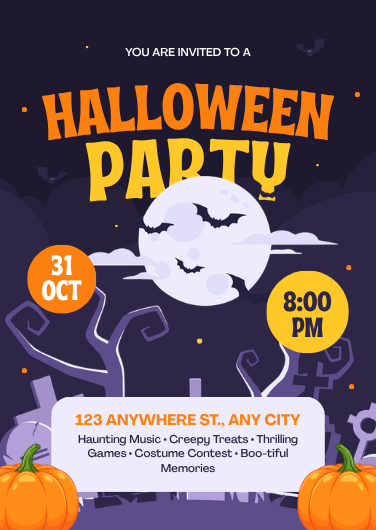 Custom Halloween Party Invitation with Spooky Pumpkins