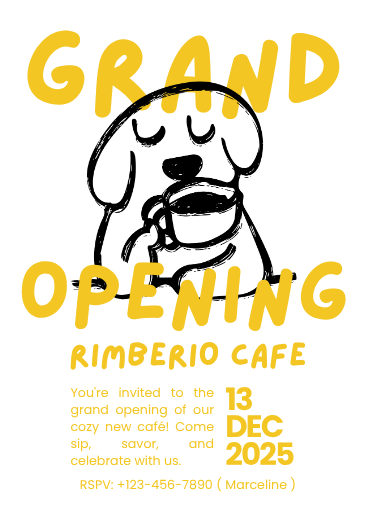 Yellow and Black Bold Grand Opening Invitation Template