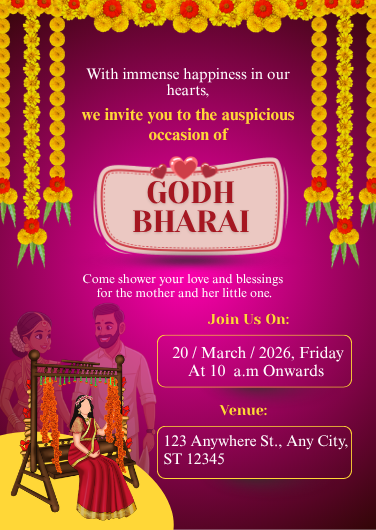 Purple and Yellow Traditional Godh Bharai Invitation