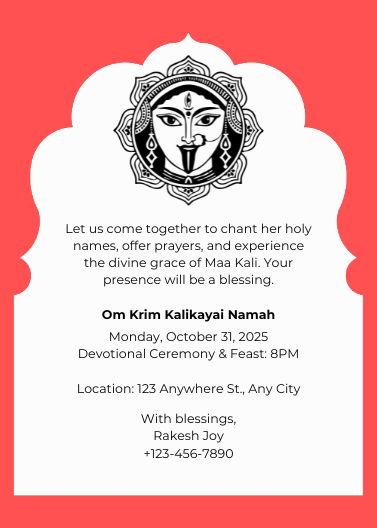 Black and White Kali Puja Invitation