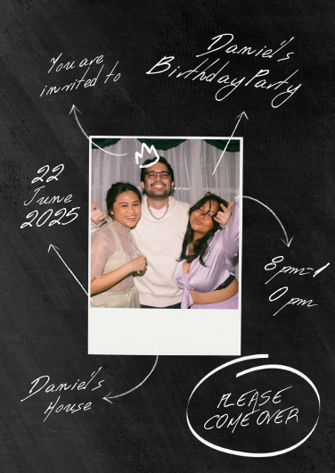 Editable Black and White Polaroid Birthday Invitation