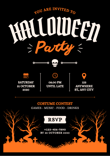 Bold Orange & Black Halloween Party Invitation Template