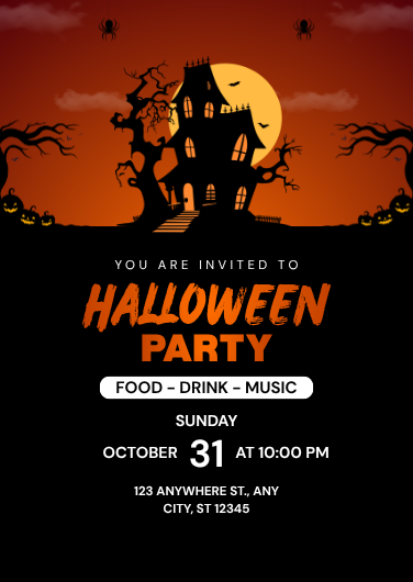 Orange and Black Spooky Halloween Party Invitation