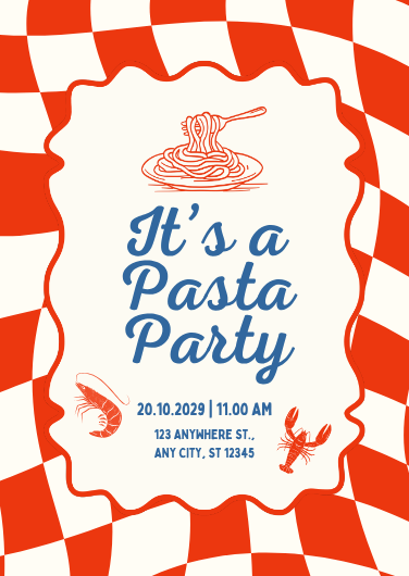 Playful Red, White, and Blue Pasta Party Invitation Template