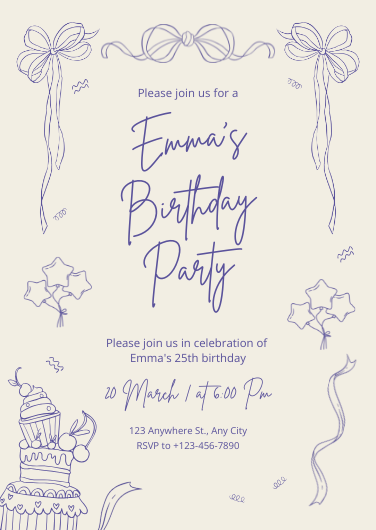 Customizable Purple and Beige Birthday Invitation Design