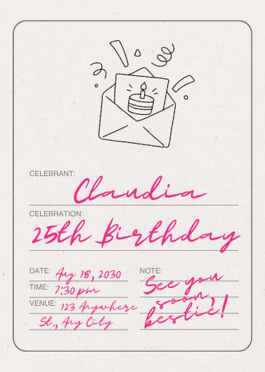 Handwritten Style Birthday Invitation Template