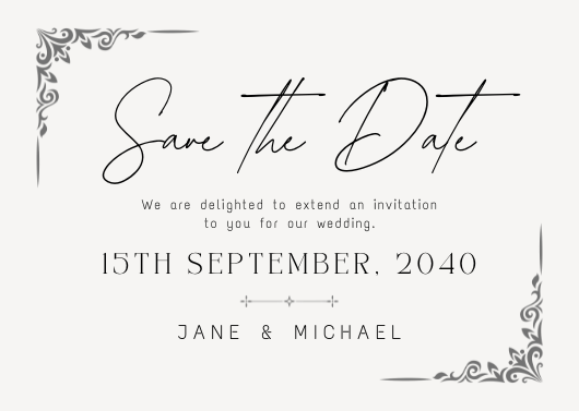 Black and White Elegant Classic Wedding Save the Date Template