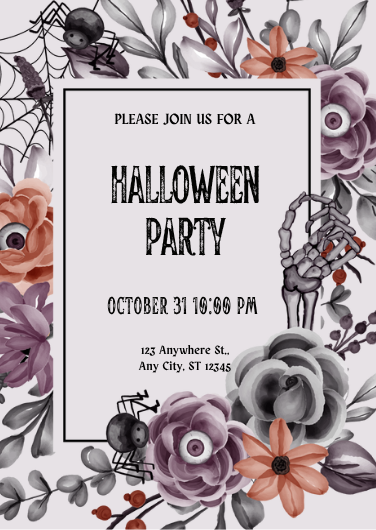 Soft Rose Gothic Halloween Party Invitation Template