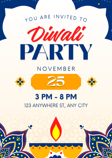 Traditional Blue and Yellow Diwali Party Invitation