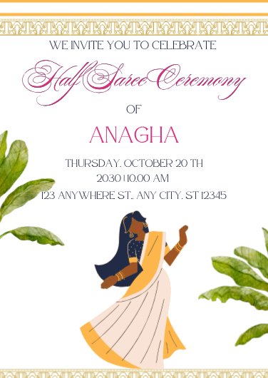 Pink and Gold Elegant Half Saree Ceremony Invitation