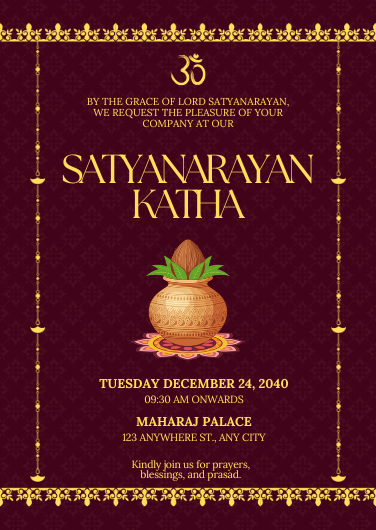 Red and Gold Satyanarayan Katha Invitation