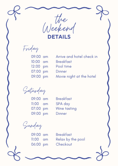 Blue and Cream Bachelorette Weekend Invitation Template