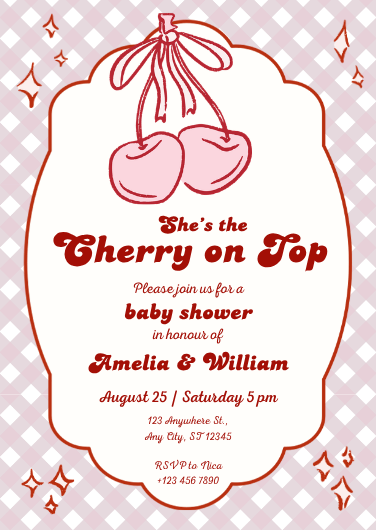 Red & Pink Coquette Cherry Baby Shower Invitation Template