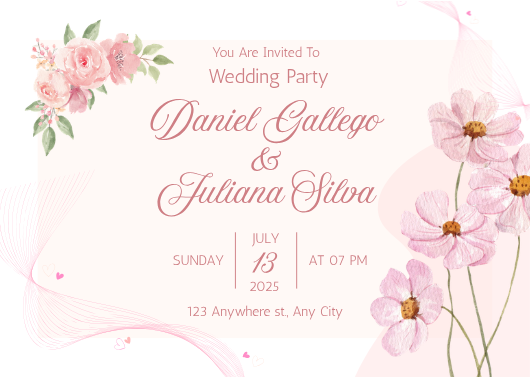 Pink and White Watercolor Floral Wedding Invitation Template