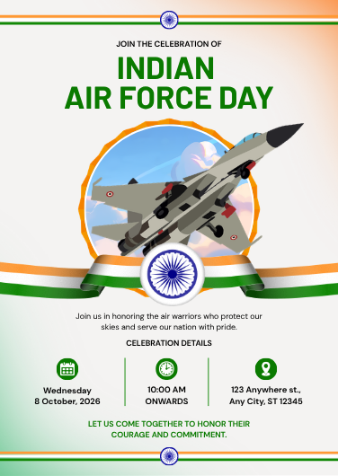 Orange, White, and Blue Modern Indian Air Force Day Invitation