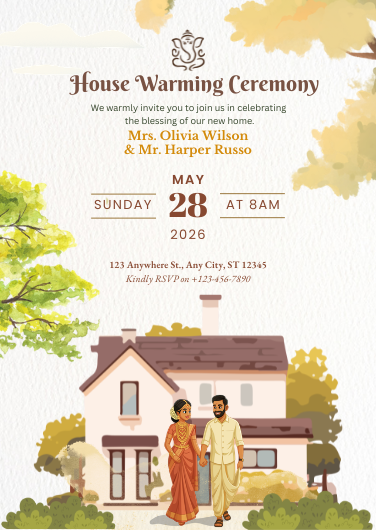 Traditional Beige and Green Housewarming Invitation