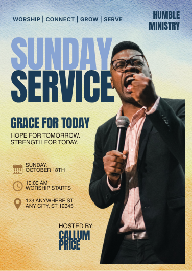 Modern Blue and Cream Sunday Service Invitation Template