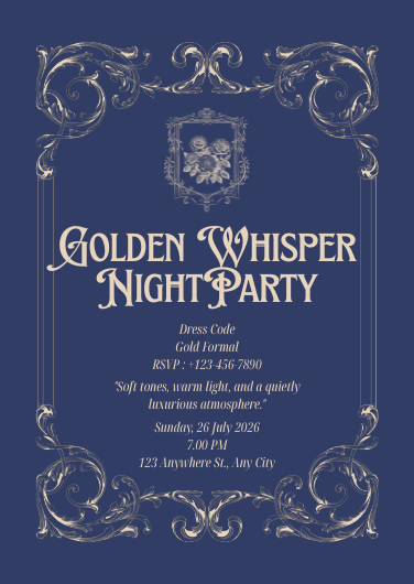 Elegant Vintage Blue Formal Night Party Invitation