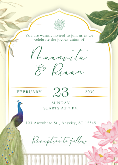 Light Green and White Floral Wedding Invitation Template