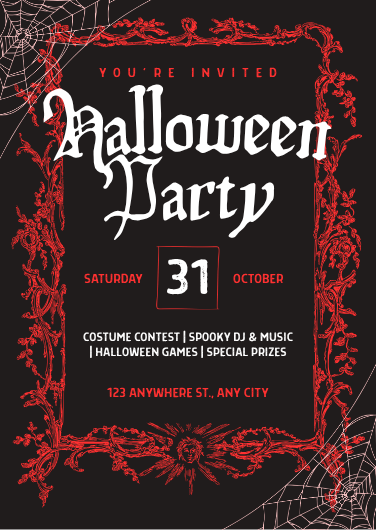 Gothic Red and Black Halloween Party Invitation Design