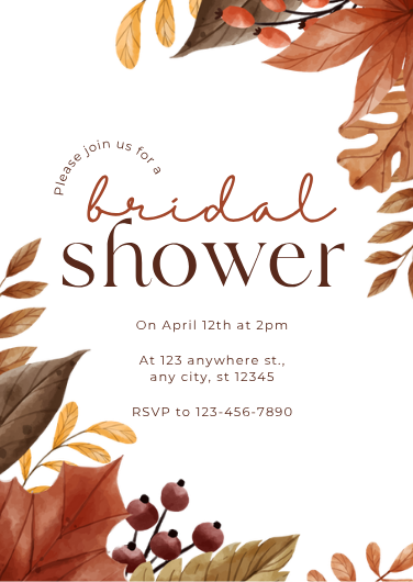 Orange Autumn Leaves Bridal Shower Invitation Design