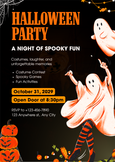 Bold Orange and Black Halloween Party Invitation