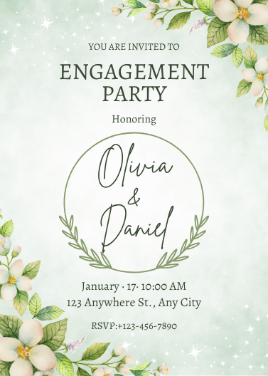 Beige and Green Watercolor Floral Engagement Invitation