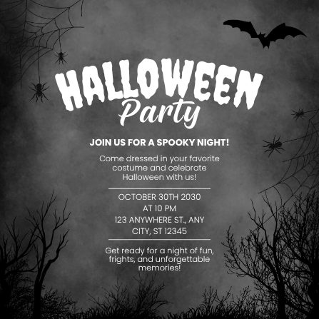 Black and Grey Illustrated Halloween Party Invitation