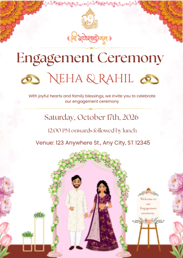 Pink and Orange Traditional Hindu Engagement Invitation