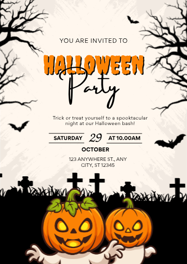 Black and Orange Spooky Halloween Party Invitation