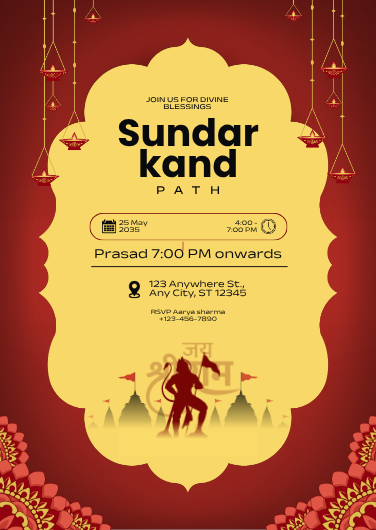 Traditional Red and Yellow Sundarkand Path Invitation