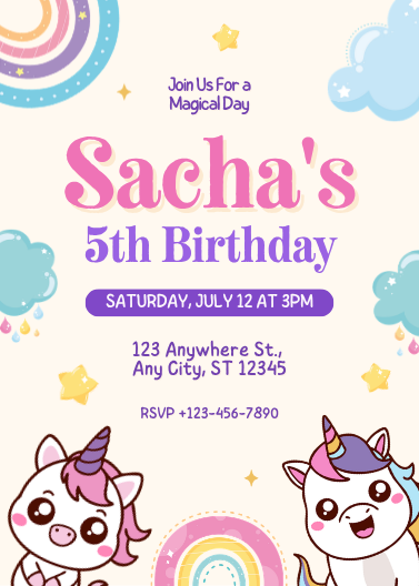 Pastel Pink Unicorn Birthday Invitation Template