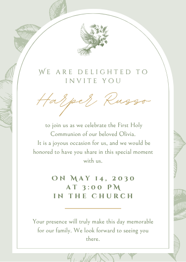 Sage Elegant Minimalist Holy Communion Invitation