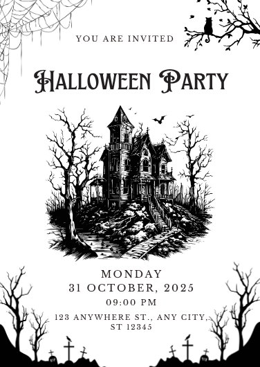 Black and White Modern Vintage Halloween Party Invitation