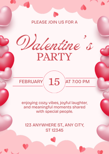 Pink and Red Playful Valentine's Party Invitation Template