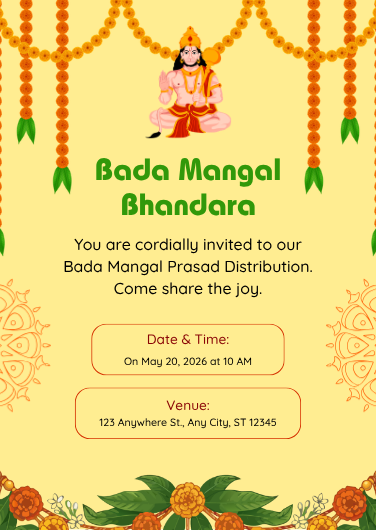 Traditional Yellow Bada Mangal Bhandara Invitation