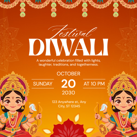 Orange and Yellow Illustrated Diwali Festival Invitation