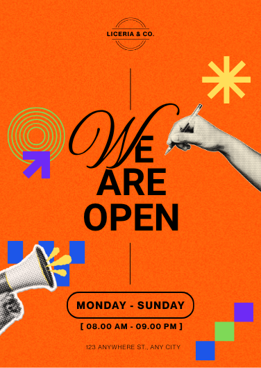 Colorful Retro We Are Open Announcement Template