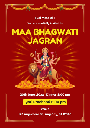 Traditional Red and Yellow Maa Bhagwati Jagran Invitation