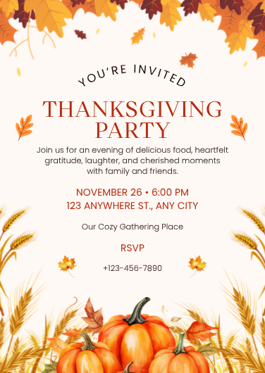 Cozy Autumn Thanksgiving Party Invitation Template