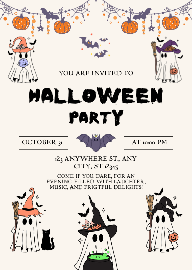 Orange and Black Illustrated Halloween Party Invitation