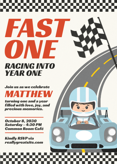 Fast One Race Car 1st Birthday Invitation Template