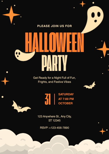 Black, Orange, and Beige Spooky Halloween Party Invitation
