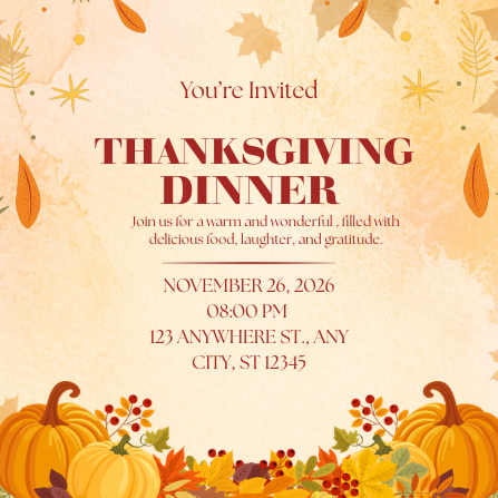 Orange and Yellow Illustrated Thanksgiving Dinner Invite