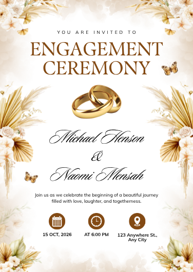Elegant Gold and Beige Engagement Invitation Template
