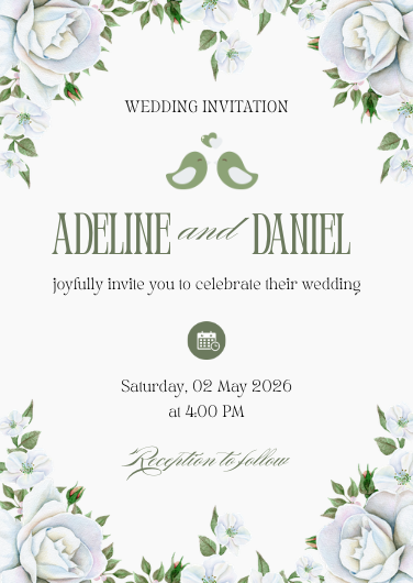 White & Green Floral Border Wedding Invitation Template
