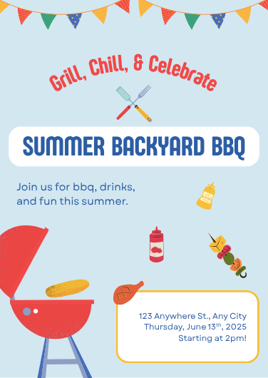 Blue Playful Summer Backyard BBQ Party Invitation