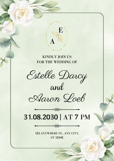 Elegant Soft Green and White Floral Wedding Invitation