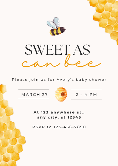 Sweet as Can Bee Baby Shower Invitation Template