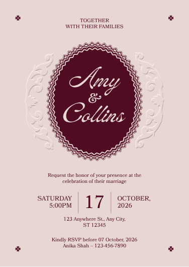 Elegant Burgundy and Beige Wedding Invitation Template